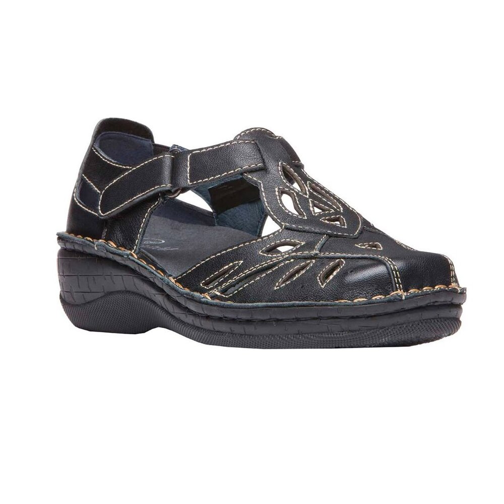 New Propet Jenna Black Leather Closed Toe Fisherman Sandals Women’s Size 10